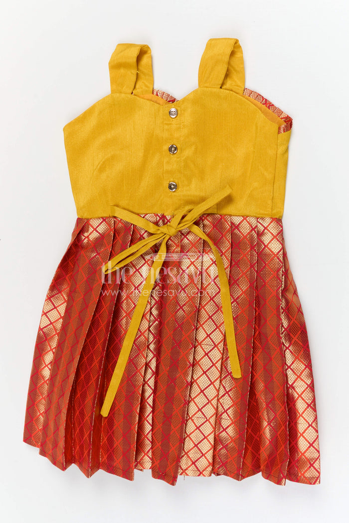 The Nesavu Silk Frock Baby Girl Silk Frock for Festive Wear and Traditional Outings Nesavu Nesavu baby girl silk frock for festive wear with raw silk bodice and semi banaras skirt for traditional occasions