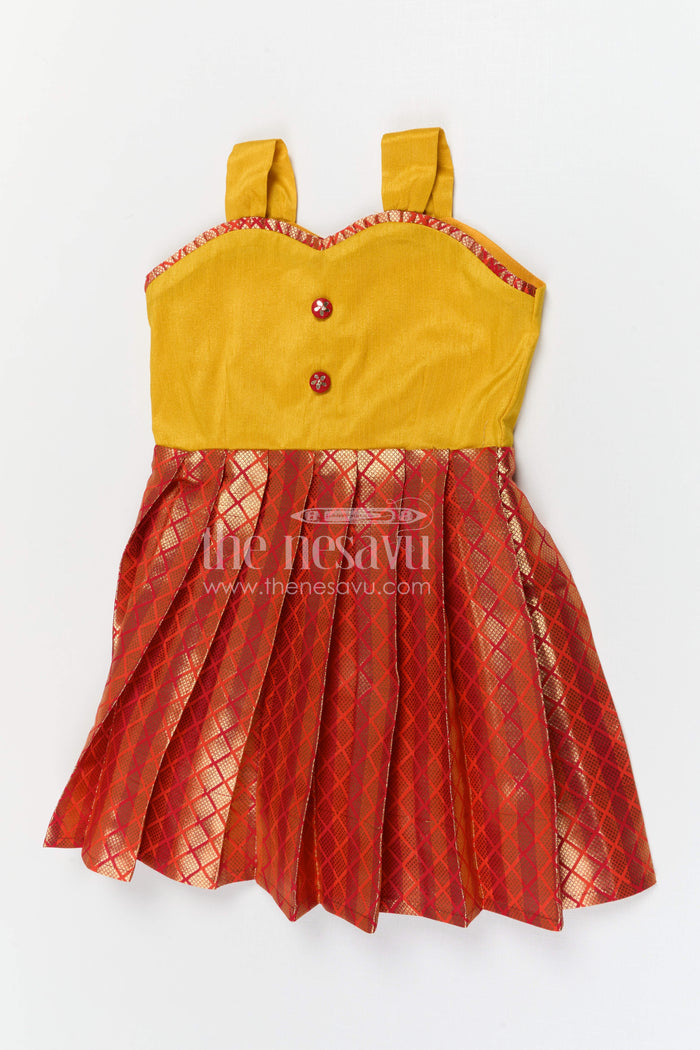 The Nesavu Silk Frock Baby Girl Silk Frock for Festive Wear and Traditional Outings Nesavu Nesavu baby girl silk frock for festive wear with raw silk bodice and semi banaras skirt for traditional occasions