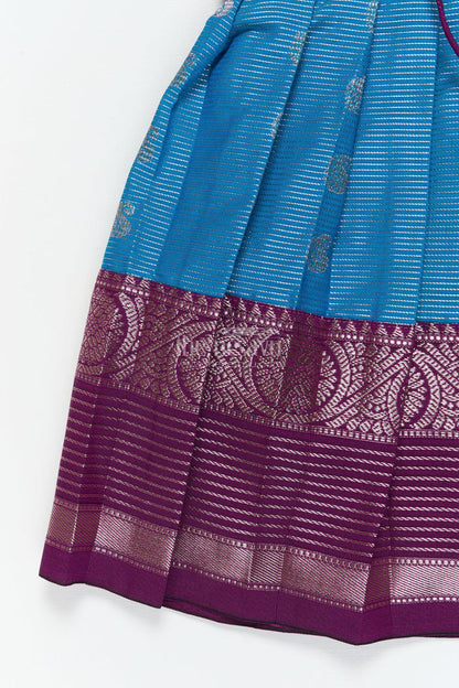 The Nesavu Girls Kanchi Silk Frock Baby Girl Silk Frock for Naming Ceremonies and Milestone Celebrations Nesavu Nesavu baby girl Kanchivaram silk frock with zari border for naming ceremony and traditional events