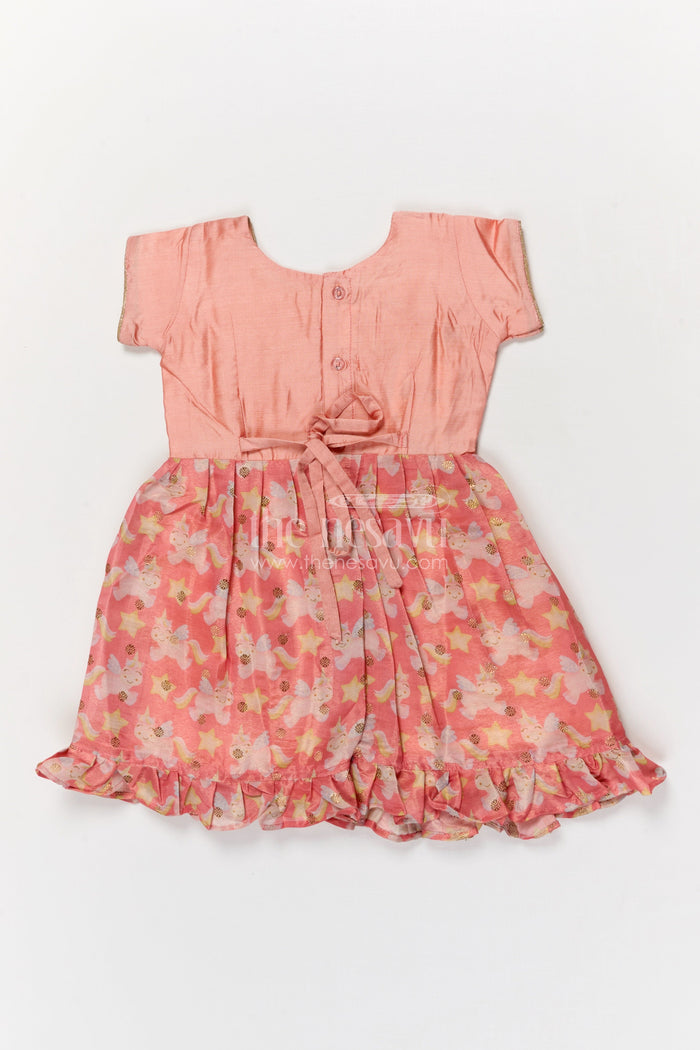 The Nesavu Silk Frock Baby Girl Silk Frock for Parties and Special Celebrations Nesavu Nesavu baby girl silk frock with unicorn print and lace waist for birthdays and party moments