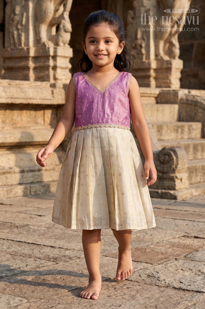 The Nesavu Silk Frock Baby Girl Silk Frock for Temple Visit and Festive Celebrations Nesavu 18 (2Y) / Purple / Banarasi SF1147A-18 Nesavu baby girl silk frock for weddings and festive celebrations with semi banaras silk and tissue yoke design