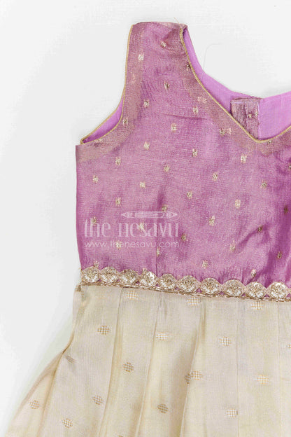 The Nesavu Silk Frock Baby Girl Silk Frock for Temple Visit and Festive Celebrations Nesavu Nesavu baby girl silk frock for weddings and festive celebrations with semi banaras silk and tissue yoke design