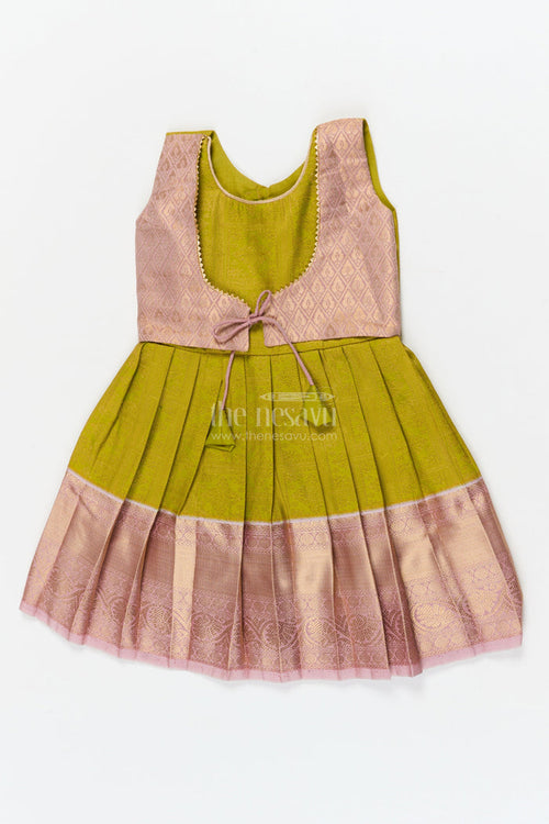 The Nesavu Girls Kanchi Silk Frock Baby Girl Silk Frock for Temple Visits and Traditional Ceremonies Nesavu 14 (6M) / Green / Style 1 KSF029BA-14 Nesavu baby girl traditional silk frock for temple visits and cultural celebrations