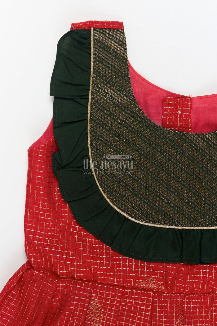 The Nesavu Girls Kanchi Silk Frock Baby Girl Silk Frock for Traditional Celebrations and Ethnic School Functions Nesavu Nesavu baby girl traditional silk frock with zari border and frilled bib yoke for festive occasions