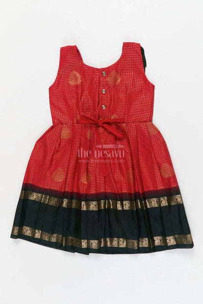 The Nesavu Girls Kanchi Silk Frock Baby Girl Silk Frock for Traditional Celebrations and Ethnic School Functions Nesavu Nesavu baby girl traditional silk frock with zari border and frilled bib yoke for festive occasions