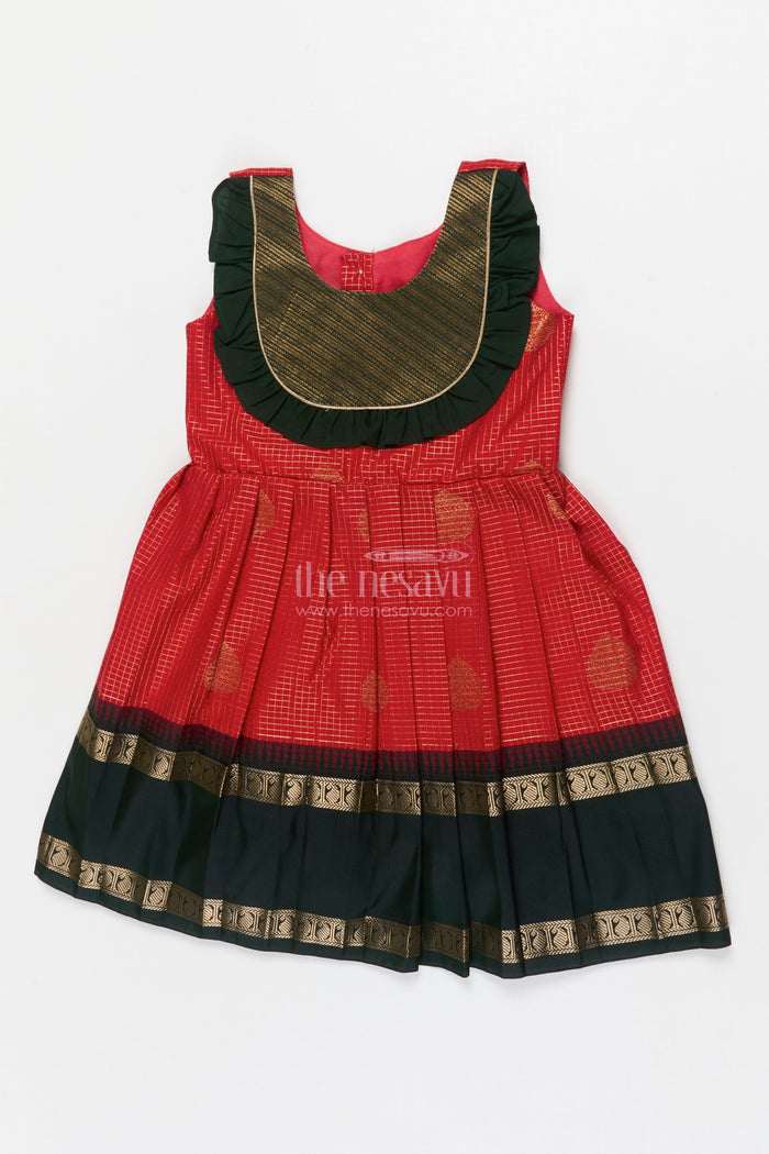 The Nesavu Girls Kanchi Silk Frock Baby Girl Silk Frock for Traditional Celebrations and Ethnic School Functions Nesavu Nesavu baby girl traditional silk frock with zari border and frilled bib yoke for festive occasions