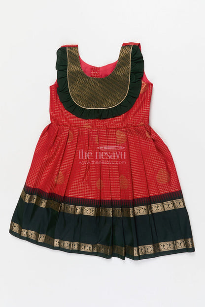 The Nesavu Girls Kanchi Silk Frock Baby Girl Silk Frock for Traditional Celebrations and Ethnic School Functions Nesavu Nesavu baby girl traditional silk frock with zari border and frilled bib yoke for festive occasions