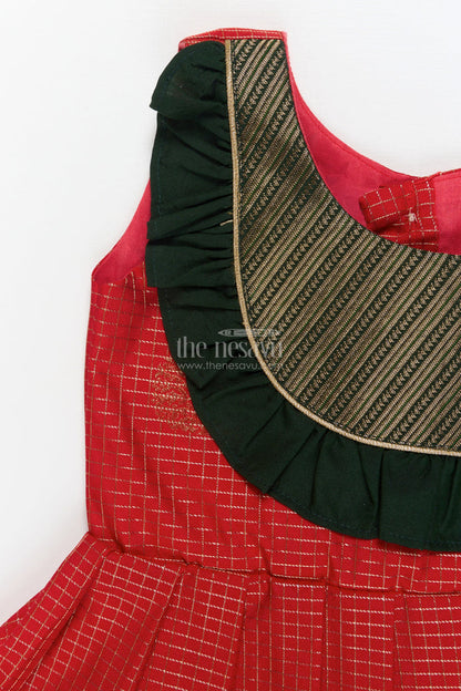 The Nesavu Girls Kanchi Silk Frock Baby Girl Silk Frock for Traditional Celebrations and Ethnic School Functions Nesavu Nesavu baby girl traditional silk frock with zari border and frilled bib yoke for festive occasions