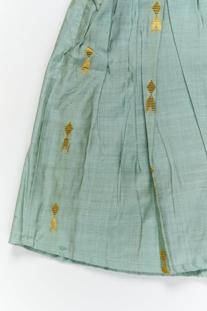 The Nesavu Girls Chanderi Frock Baby Girl Silk Frock for Traditional Family Occasions Nesavu Nesavu baby girl silk frock in viscose with golden butti for festive and traditional occasions