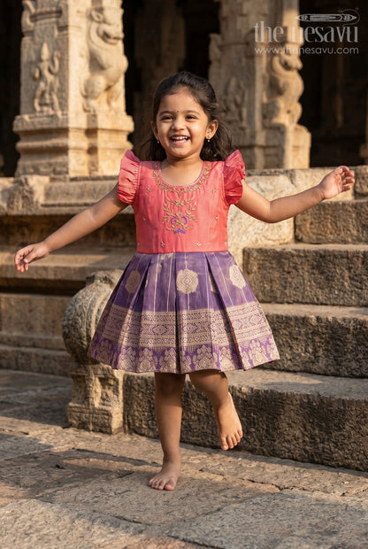 The Nesavu Silk Frock Baby Girl Silk Frock for Traditional Functions and Cultural Events Nesavu 16 (1Y) / Pink / Silk Blend SF1122A-16 Nesavu baby girl silk jacquard frock for festive and traditional ceremonies