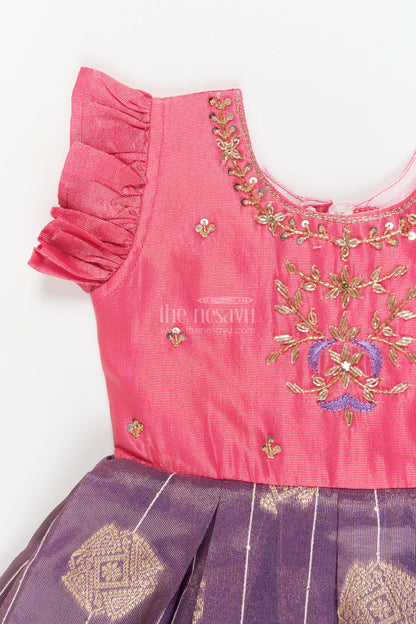 The Nesavu Silk Frock Baby Girl Silk Frock for Traditional Functions and Cultural Events Nesavu Nesavu baby girl silk jacquard frock for festive and traditional ceremonies
