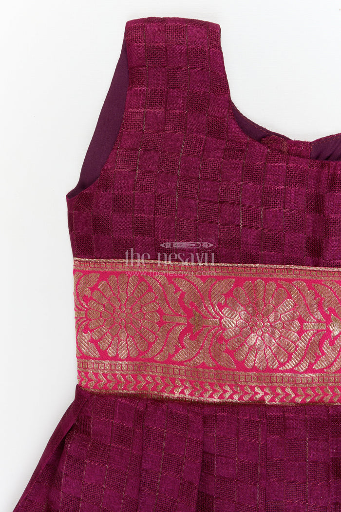 The Nesavu Silk Frock Baby Girl Silk Frock for Wedding Receptions and Cultural Occasions Nesavu Nesavu sleeveless silk frock for baby girls with paithani border – ideal for weddings and traditional celebrations