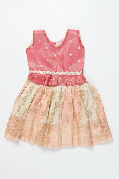 The Nesavu Silk Frock Baby Girl Silk Frock for Weddings and Traditional Ceremonies Nesavu 18 (2Y) / Peach SF1082A-18 Nesavu baby girl Banaras silk frock with tissue yoke for weddings and traditional events
