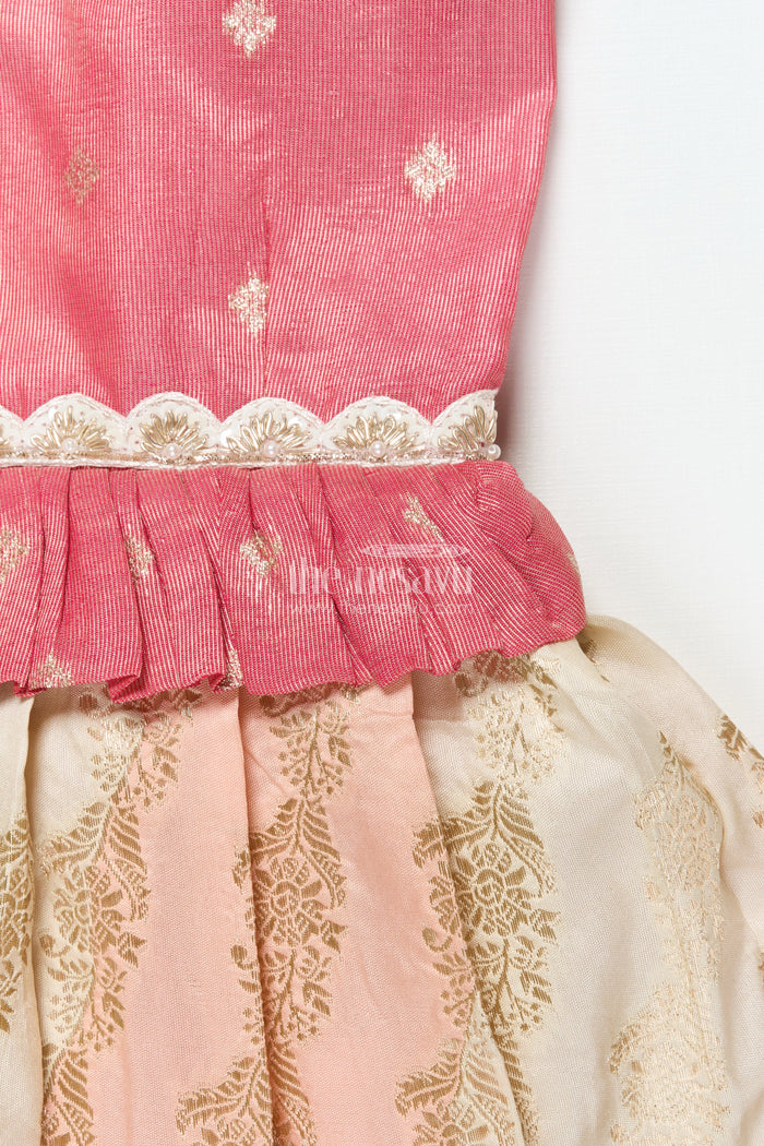 The Nesavu Silk Frock Baby Girl Silk Frock for Weddings and Traditional Ceremonies Nesavu Nesavu baby girl Banaras silk frock with tissue yoke for weddings and traditional events