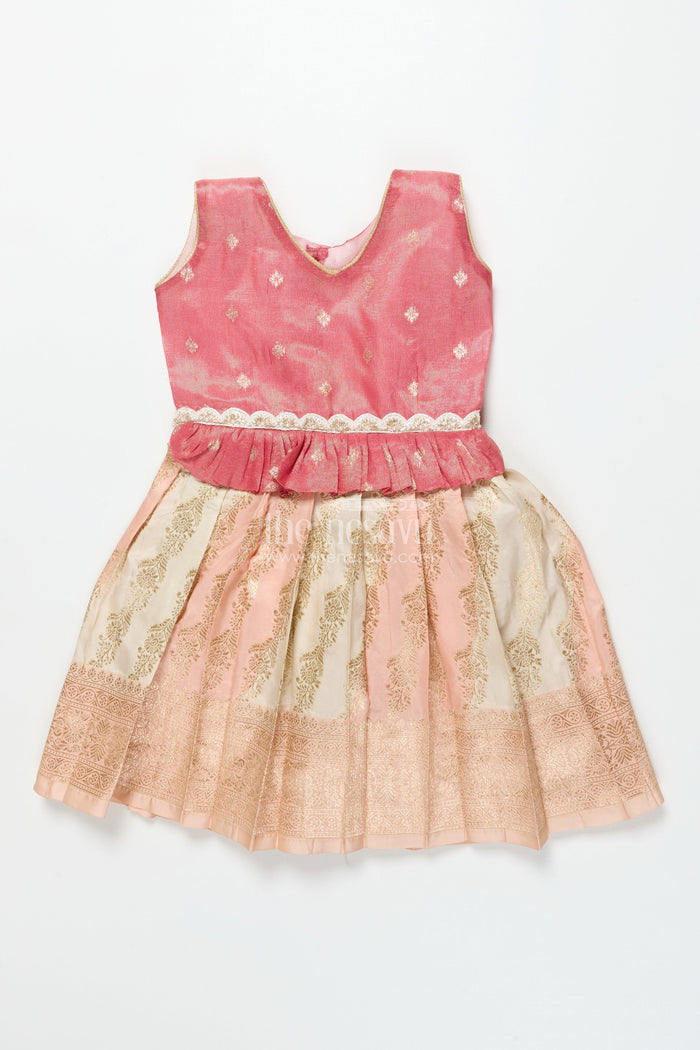 The Nesavu Silk Frock Baby Girl Silk Frock for Weddings and Traditional Ceremonies Nesavu Nesavu baby girl Banaras silk frock with tissue yoke for weddings and traditional events