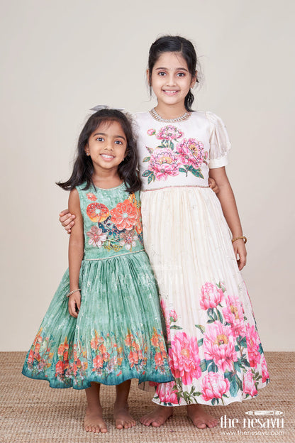 The Nesavu Silk Frock Baby Girl Silk Frock with Floral Embroidery for Weddings and Poojas Nesavu Nesavu baby girl silk frock floral embroidery pleated flare  ideal festive functions