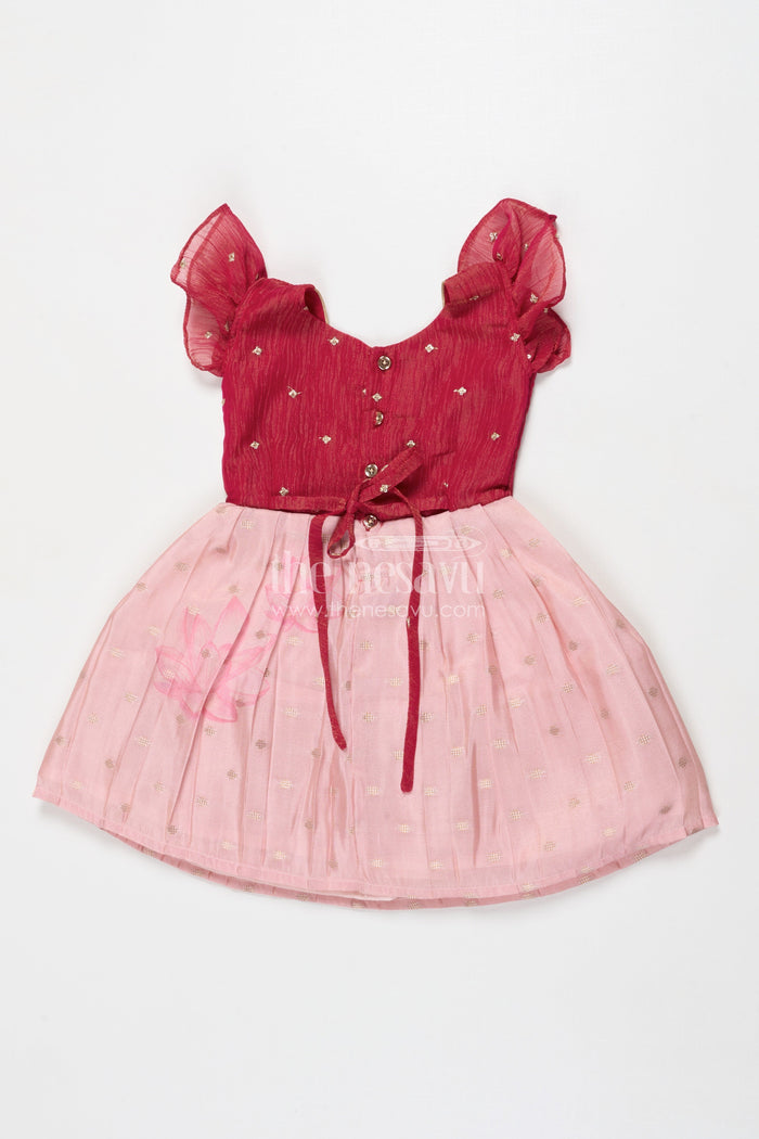 The Nesavu Silk Frock Baby Girl Silk Frock with Tissue Yoke for Weddings and Rituals Nesavu Nesavu baby girl silk frock with tissue yoke and lotus print – perfect for wedding celebrations and rituals