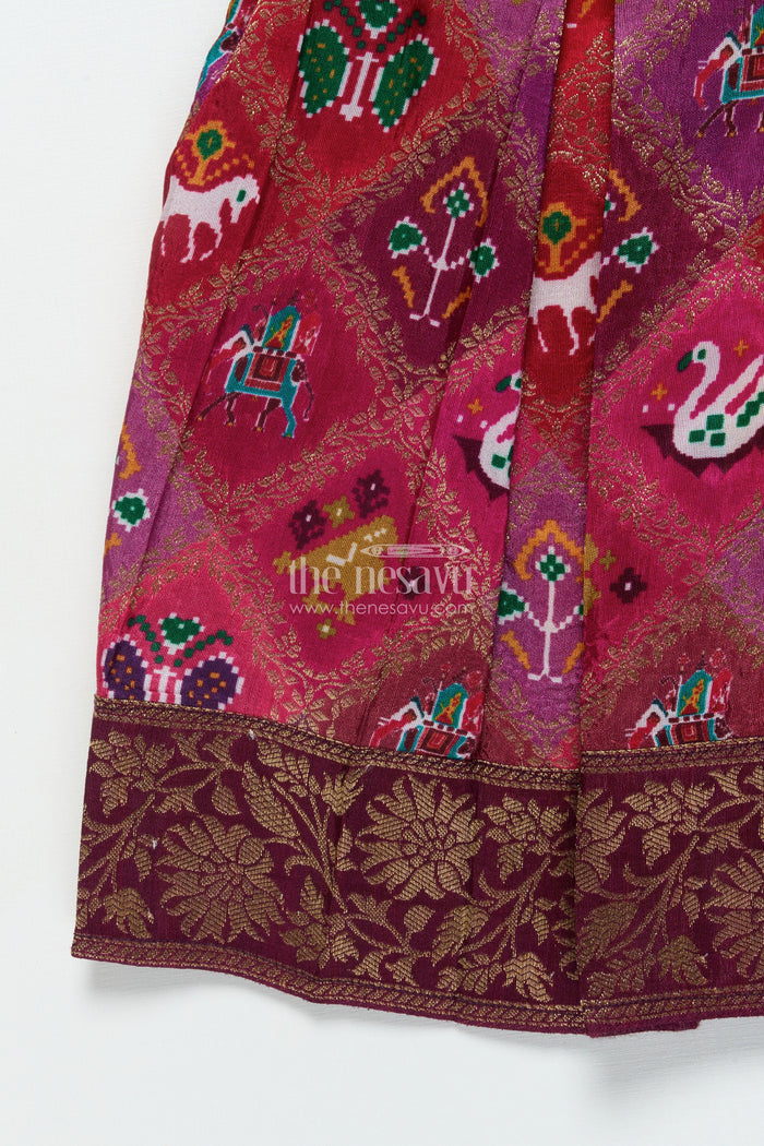 The Nesavu Silk Frock Baby Girl Silk Frock with Traditional Banarasi Motifs for Weddings and Ethnic Events Nesavu Nesavu baby girl semi Banaras silk frock with tissue yoke and ethnic motifs for special occasions