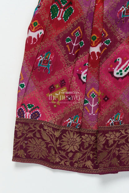 The Nesavu Silk Frock Baby Girl Silk Frock with Traditional Banarasi Motifs for Weddings and Ethnic Events Nesavu Nesavu baby girl semi Banaras silk frock with tissue yoke and ethnic motifs for special occasions