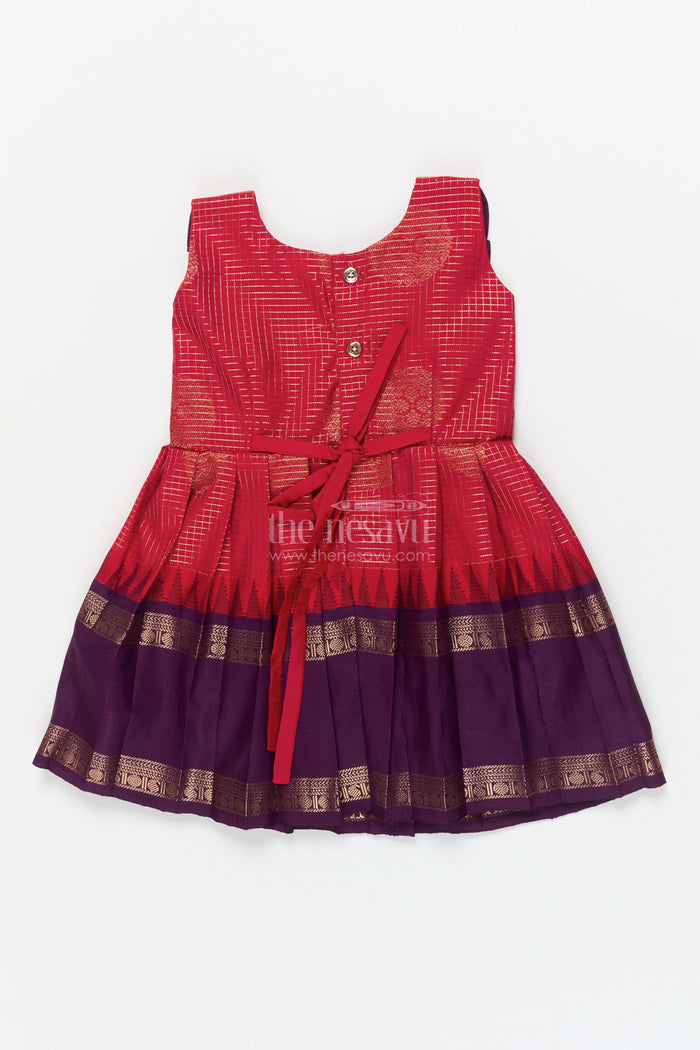 The Nesavu Girls Kanchi Silk Frock Baby Girl Silk Frock with Traditional Zari Detailing and Festive Neckline Nesavu Nesavu traditional silk frock for baby girls with zari checks and frill yoke