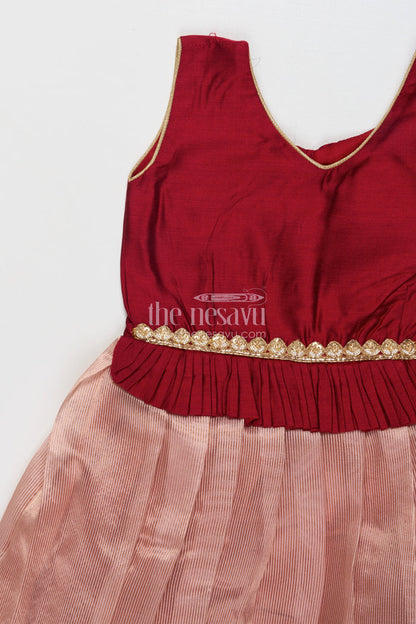 The Nesavu Silk Frock Baby Girl Silk Frock with Zari Border for Weddings and Festive Ceremonies Nesavu Nesavu baby girl silk frock with tissue silk pleats and zari border – perfect for weddings and family rituals
