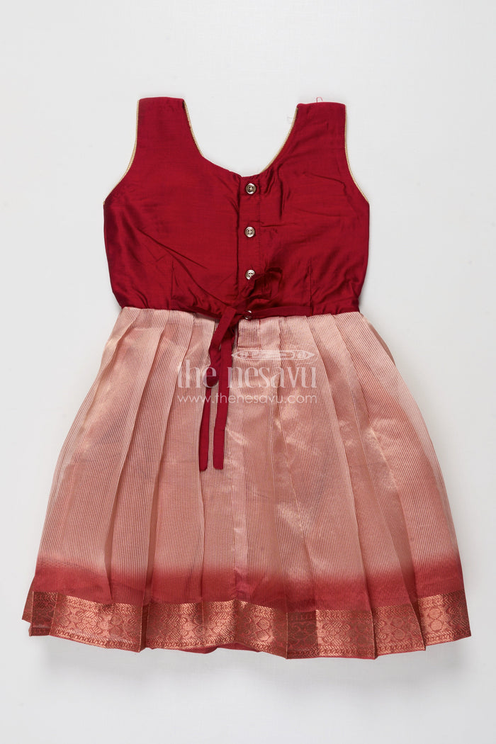 The Nesavu Silk Frock Baby Girl Silk Frock with Zari Border for Weddings and Festive Ceremonies Nesavu Nesavu baby girl silk frock with tissue silk pleats and zari border – perfect for weddings and family rituals