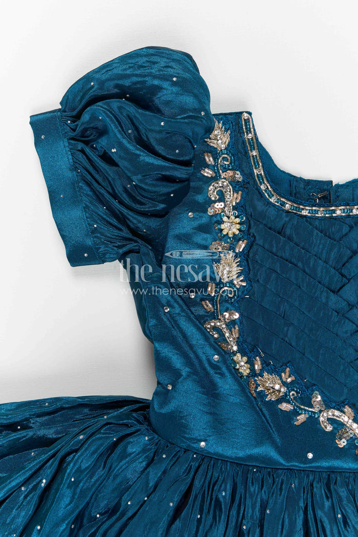 The Nesavu Silk Party Frock Baby Girl Silk Party Frock for Birthdays and Special Occasions Nesavu Nesavu Baby Girl Blue Silk Party Frock With Embroidery Bottom For Birthdays And Festive Occasions