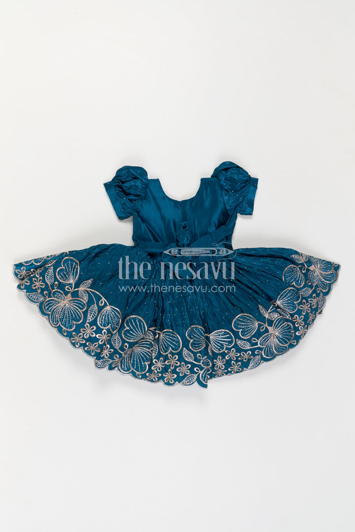 The Nesavu Silk Party Frock Baby Girl Silk Party Frock for Birthdays and Special Occasions Nesavu Nesavu Baby Girl Blue Silk Party Frock With Embroidery Bottom For Birthdays And Festive Occasions