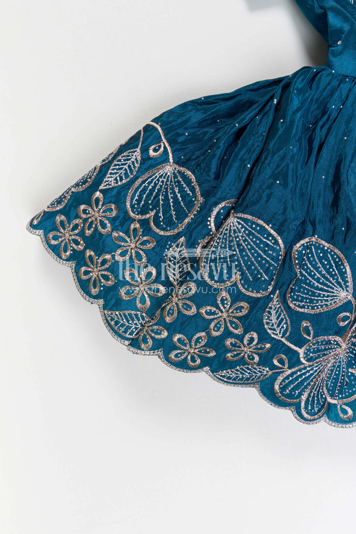 The Nesavu Silk Party Frock Baby Girl Silk Party Frock for Birthdays and Special Occasions Nesavu Nesavu Baby Girl Blue Silk Party Frock With Embroidery Bottom For Birthdays And Festive Occasions