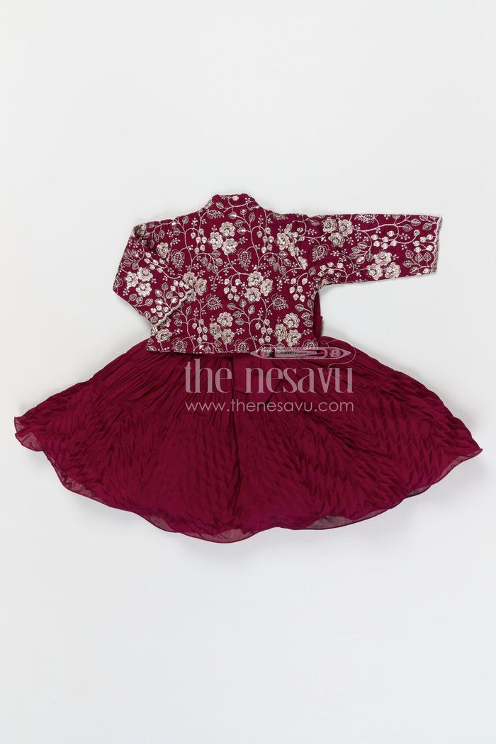 The Nesavu Silk Frock Baby Girl Silk Party Frock for Weddings and Special Celebrations Nesavu Nesavu baby girl georgette party frock with embroidered jacket for weddings and celebrations