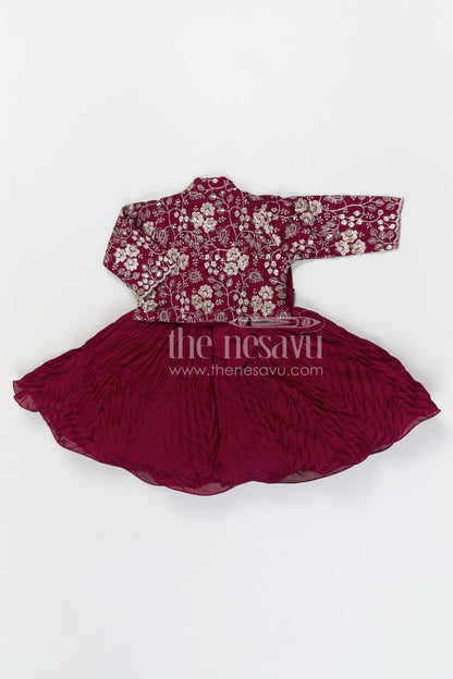 The Nesavu Silk Frock Baby Girl Silk Party Frock for Weddings and Special Celebrations Nesavu Nesavu baby girl georgette party frock with embroidered jacket for weddings and celebrations