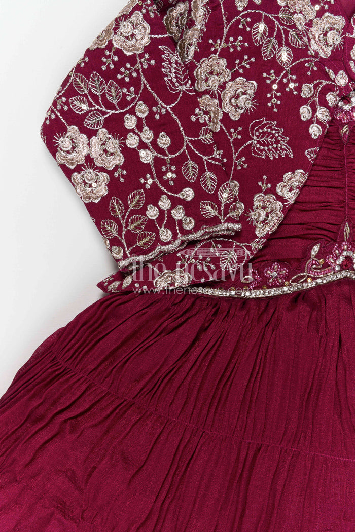 The Nesavu Silk Frock Baby Girl Silk Party Frock for Weddings and Special Celebrations Nesavu Nesavu baby girl georgette party frock with embroidered jacket for weddings and celebrations