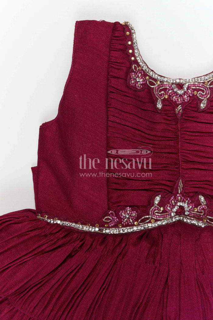 The Nesavu Silk Frock Baby Girl Silk Party Frock for Weddings and Special Celebrations Nesavu Nesavu baby girl georgette party frock with embroidered jacket for weddings and celebrations