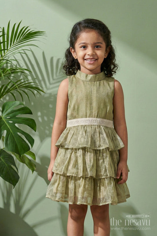 The Nesavu Girls Cotton Frock Baby Girl Sleeveless Frock for Birthday Party and Family Outings Nesavu Nesavu baby girl sleeveless frock with ruffle layers for birthdays and celebrations