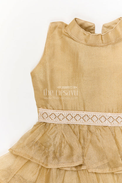 The Nesavu Girls Fancy Frock Baby Girl Sleeveless Frock for Traditional Celebrations and Milestone Photoshoots Nesavu Nesavu baby girl sleeveless frock with layered ruffles and lace belt for festive occasions