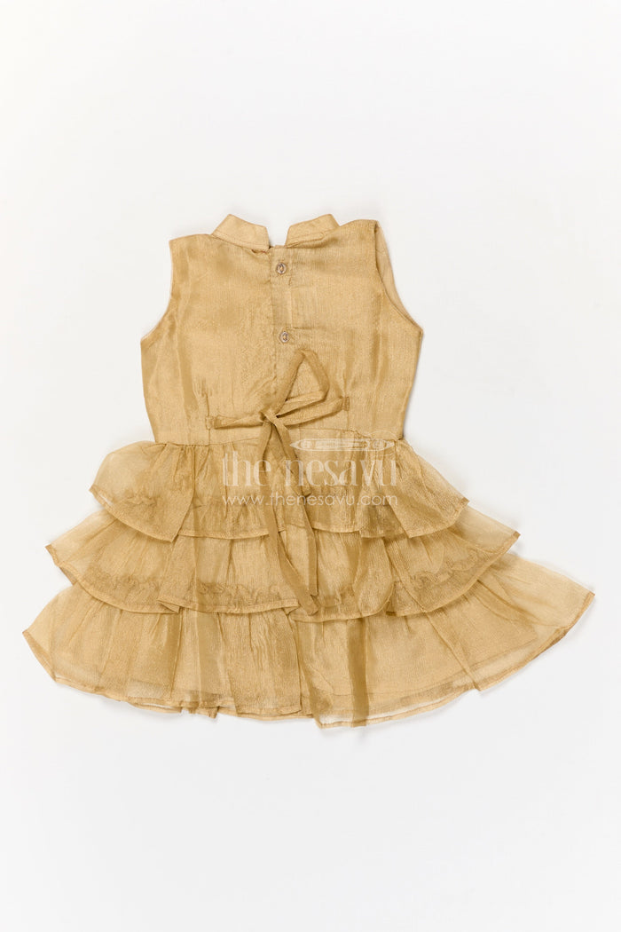 The Nesavu Girls Fancy Frock Baby Girl Sleeveless Frock for Traditional Celebrations and Milestone Photoshoots Nesavu Nesavu baby girl sleeveless frock with layered ruffles and lace belt for festive occasions