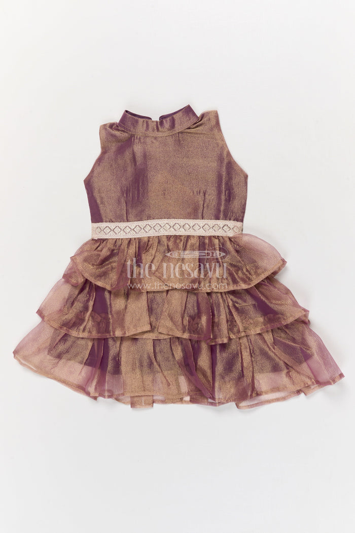 The Nesavu Girls Fancy Frock Baby Girl Sleeveless Frock for Weddings and Birthday Partywear Nesavu 18 (2Y) / Purple / Organza Tissue GFC2026E-18 Nesavu sleeveless baby girl frock with lace belt and ruffle flare for festive occasions