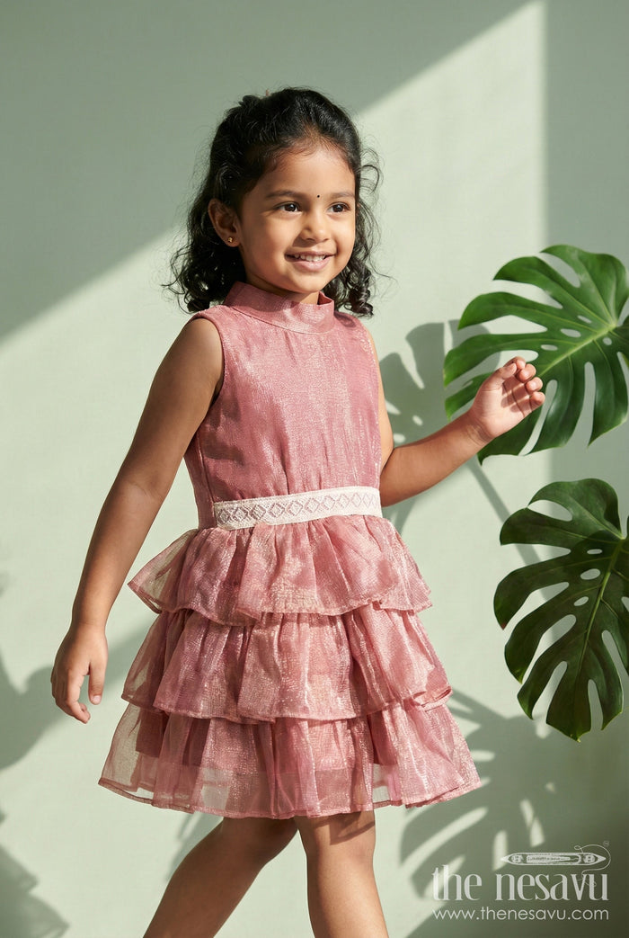 The Nesavu Girls Fancy Frock Baby Girl Sleeveless Frock for Weddings and Occasion-ready Dressing Nesavu 18 (2Y) / Deeppink / Organza Tissue GFC2026H-18 Nesavu baby girl frock with sleeveless ruffle design and lace waist for weddings and events