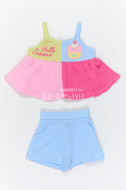 The Nesavu Baby Casual Sets Baby Girl Summer Outfit Set for Casual Outings and Playtime Nesavu Nesavu Baby Girl Muslin Cotton Summer Outfit Set With Colorful Top And Shorts For Daily Wear And Playtime
