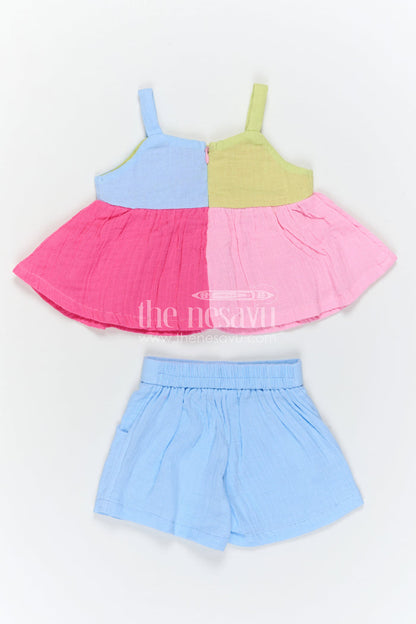 The Nesavu Baby Casual Sets Baby Girl Summer Outfit Set for Casual Outings and Playtime Nesavu Nesavu Baby Girl Muslin Cotton Summer Outfit Set With Colorful Top And Shorts For Daily Wear And Playtime
