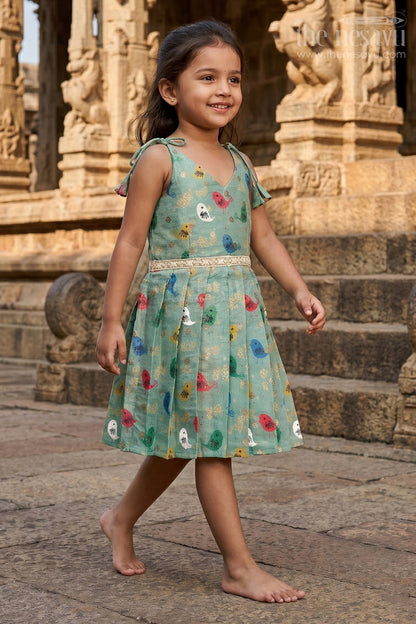 The Nesavu Tie-up Frock Baby Girl Tie-up Frock for Everyday Comfort and Playtime Nesavu 16 (1Y) / Turquoise / Silk Blend T419A-16 Nesavu baby girl tie-up frock with printed art silk for casual wear and daily comfort