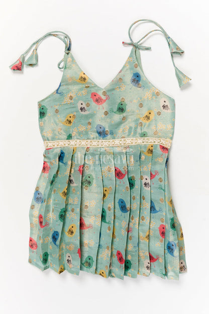 The Nesavu Tie-up Frock Baby Girl Tie-up Frock for Everyday Comfort and Playtime Nesavu 16 (1Y) / Turquoise / Silk Blend T419A-16 Nesavu baby girl tie-up frock with printed art silk for casual wear and daily comfort