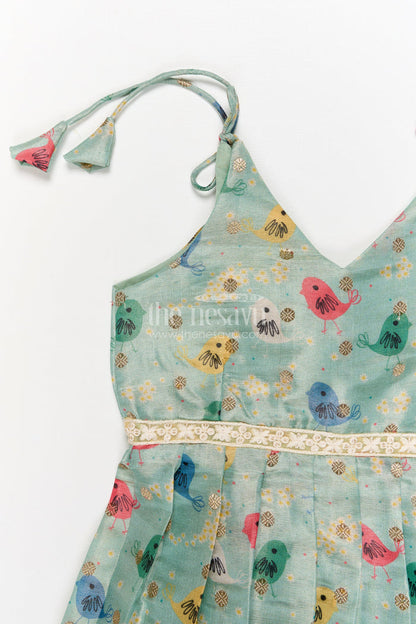 The Nesavu Tie-up Frock Baby Girl Tie-up Frock for Everyday Comfort and Playtime Nesavu Nesavu baby girl tie-up frock with printed art silk for casual wear and daily comfort