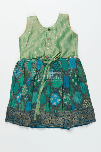 The Nesavu Silk Frock Baby Girl Traditional Silk Frock with Tissue Yoke for Weddings and Festive Portraits Nesavu Nesavu baby girl semi Banaras silk frock with tissue yoke for traditional weddings and functions