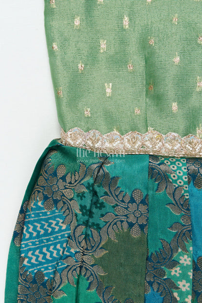 The Nesavu Silk Frock Baby Girl Traditional Silk Frock with Tissue Yoke for Weddings and Festive Portraits Nesavu Nesavu baby girl semi Banaras silk frock with tissue yoke for traditional weddings and functions
