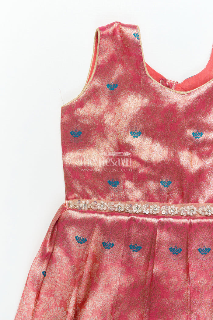 The Nesavu Silk Frock Baby Girl Traditional Silk Frock with Zari Border for Festive Photoshoots and Functions Nesavu Nesavu baby girl semi Banaras silk frock with zari border for festivals and family gatherings