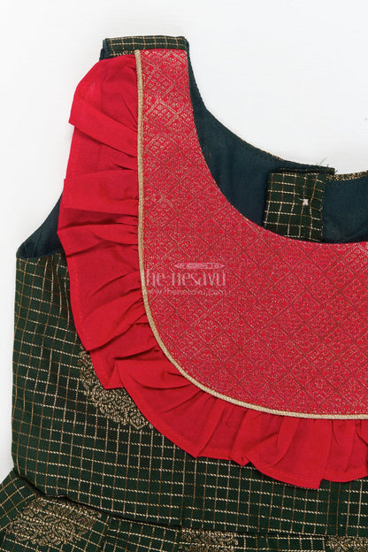 The Nesavu Girls Kanchi Silk Frock Baby Girl Traditional Silk Frock with Zari Motifs and Pleated Skirt Nesavu Nesavu baby girl ethnic silk frock with zari motifs and traditional pleated design