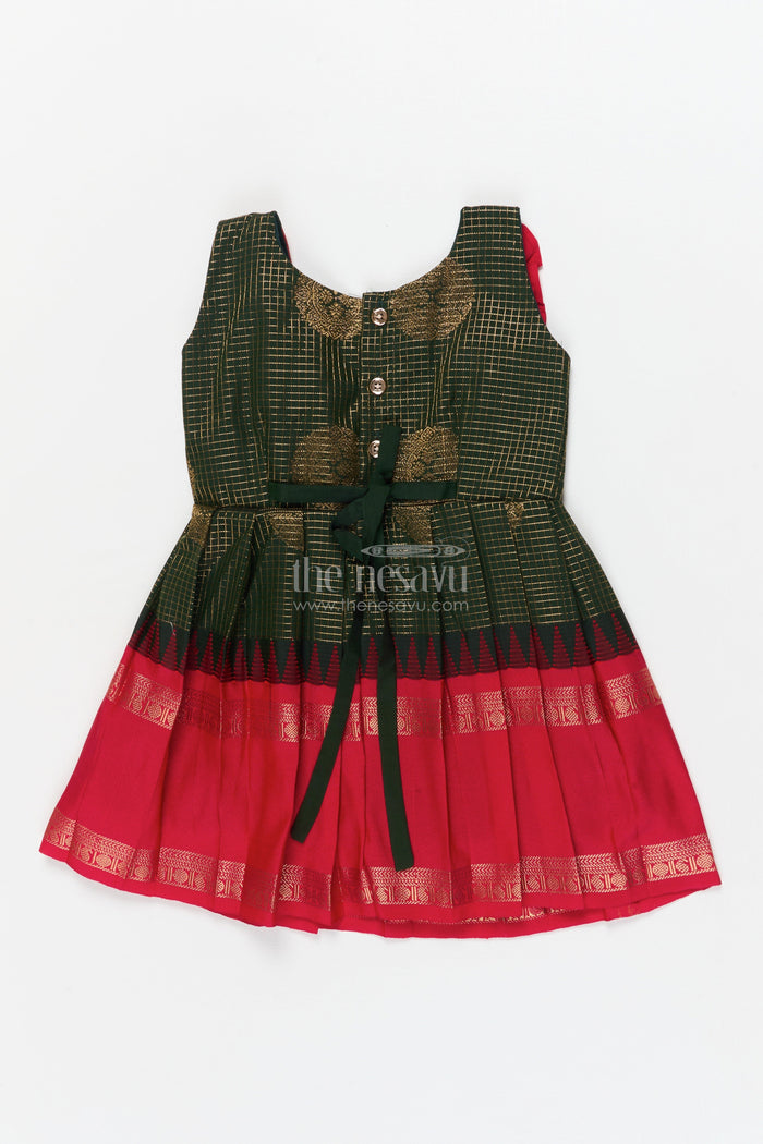 The Nesavu Girls Kanchi Silk Frock Baby Girl Traditional Silk Frock with Zari Motifs and Pleated Skirt Nesavu Nesavu baby girl ethnic silk frock with zari motifs and traditional pleated design