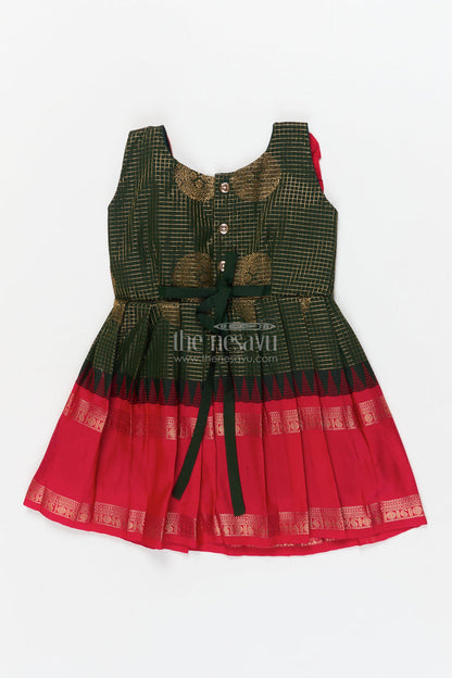The Nesavu Girls Kanchi Silk Frock Baby Girl Traditional Silk Frock with Zari Motifs and Pleated Skirt Nesavu Nesavu baby girl ethnic silk frock with zari motifs and traditional pleated design