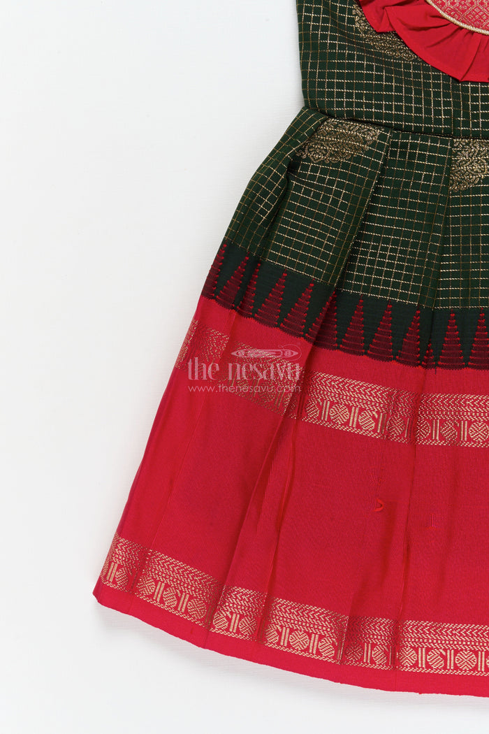 The Nesavu Girls Kanchi Silk Frock Baby Girl Traditional Silk Frock with Zari Motifs and Pleated Skirt Nesavu Nesavu baby girl ethnic silk frock with zari motifs and traditional pleated design
